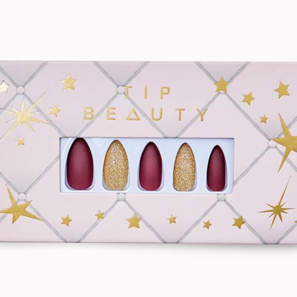 🆕️Tip Beauty Luxury Artificial Nail Set | Maroon & Gold